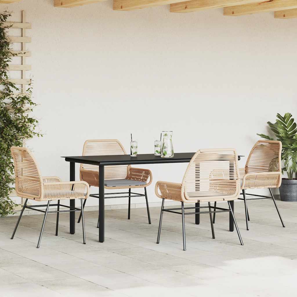 Ensemble à manger jardin coussins 5pcs marron poly rotin verre