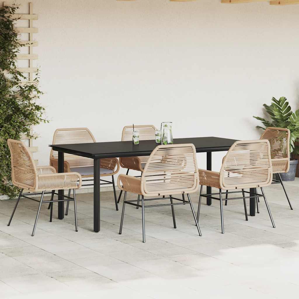 Ensemble à manger jardin coussins 7pcs marron poly rotin verre
