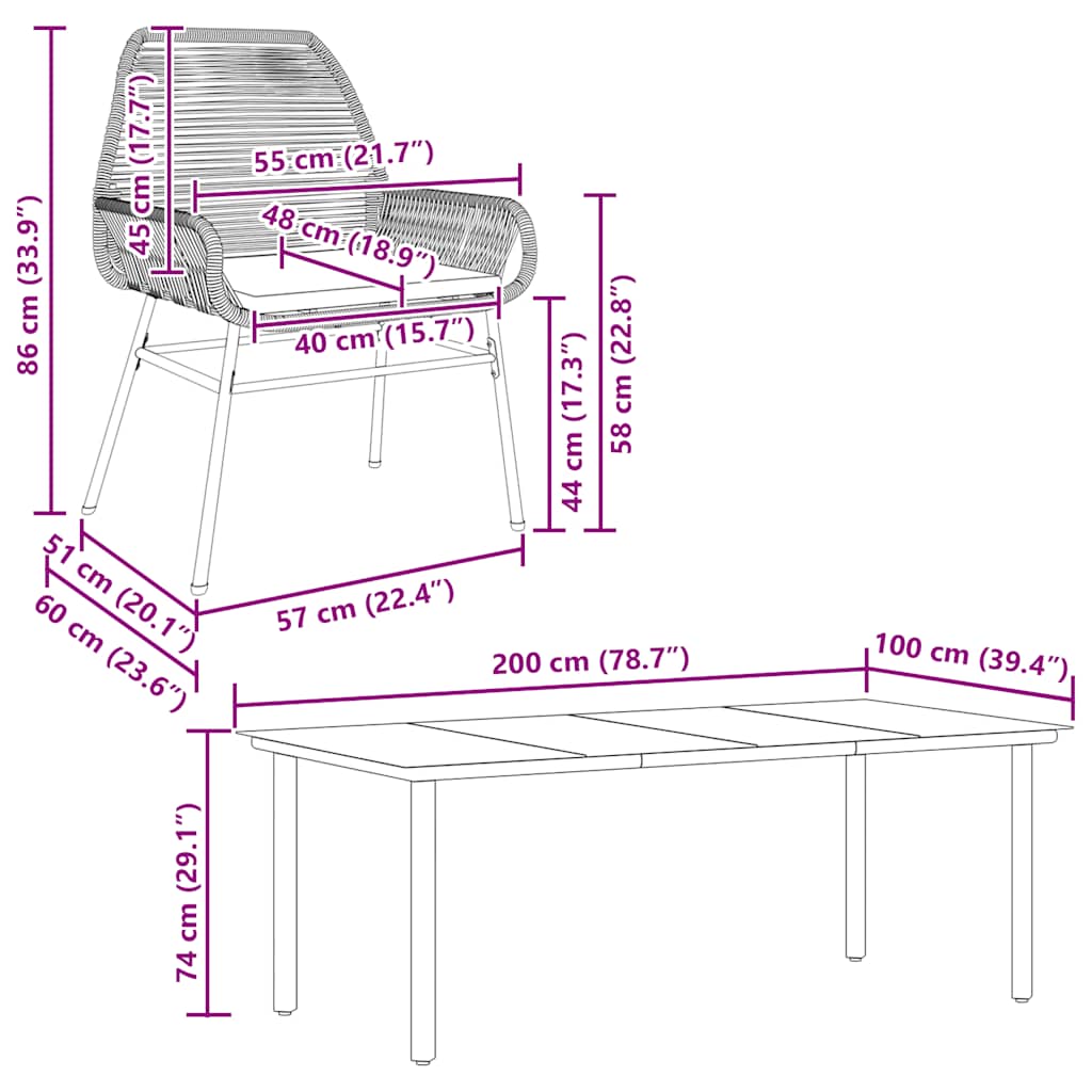 Ensemble à manger jardin coussins 7pcs marron poly rotin verre