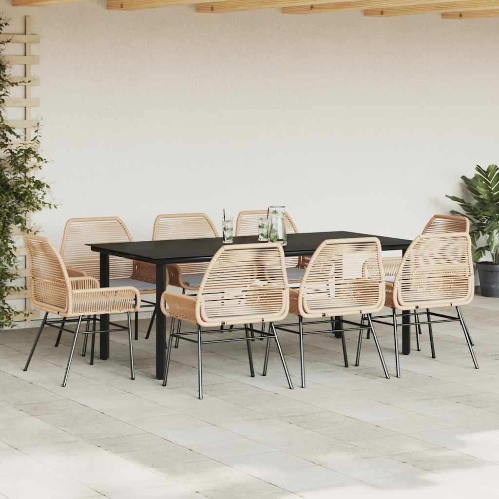 Ensemble à manger jardin coussins 9pcs marron poly rotin verre