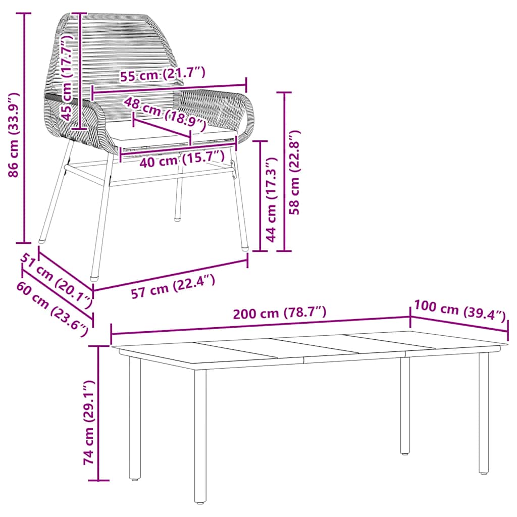 Ensemble à manger jardin coussins 9pcs marron poly rotin verre