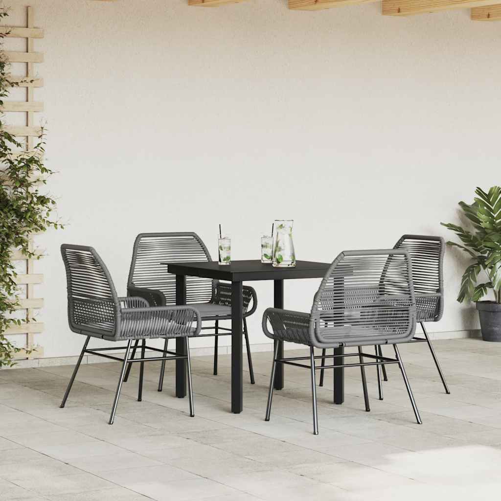 Ensemble à manger jardin coussins 5 pcs gris poly rotin verre