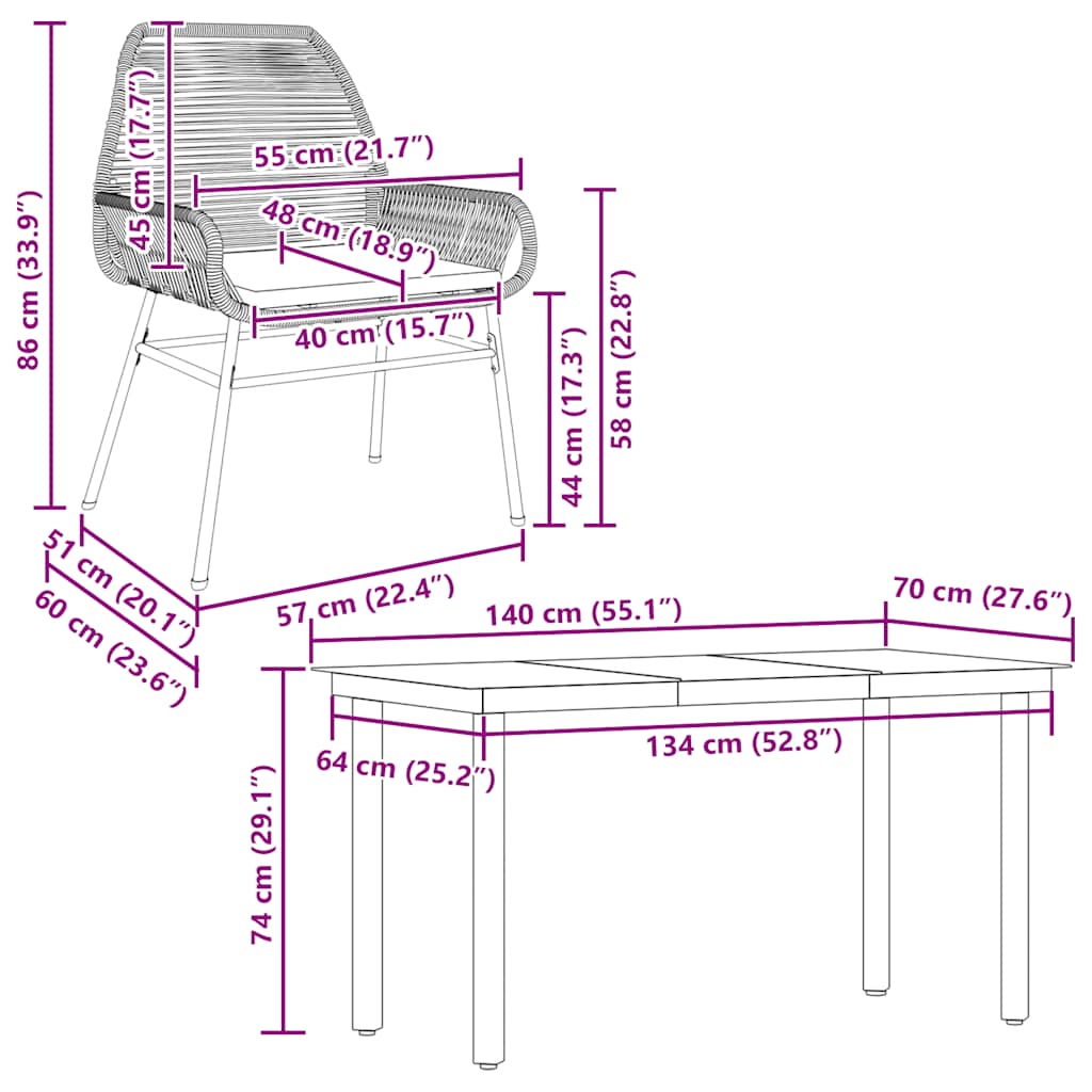 Ensemble à manger jardin coussins 5 pcs gris poly rotin verre
