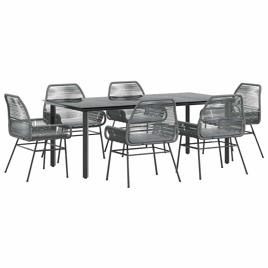 Ensemble à manger jardin coussins 7 pcs gris poly rotin verre