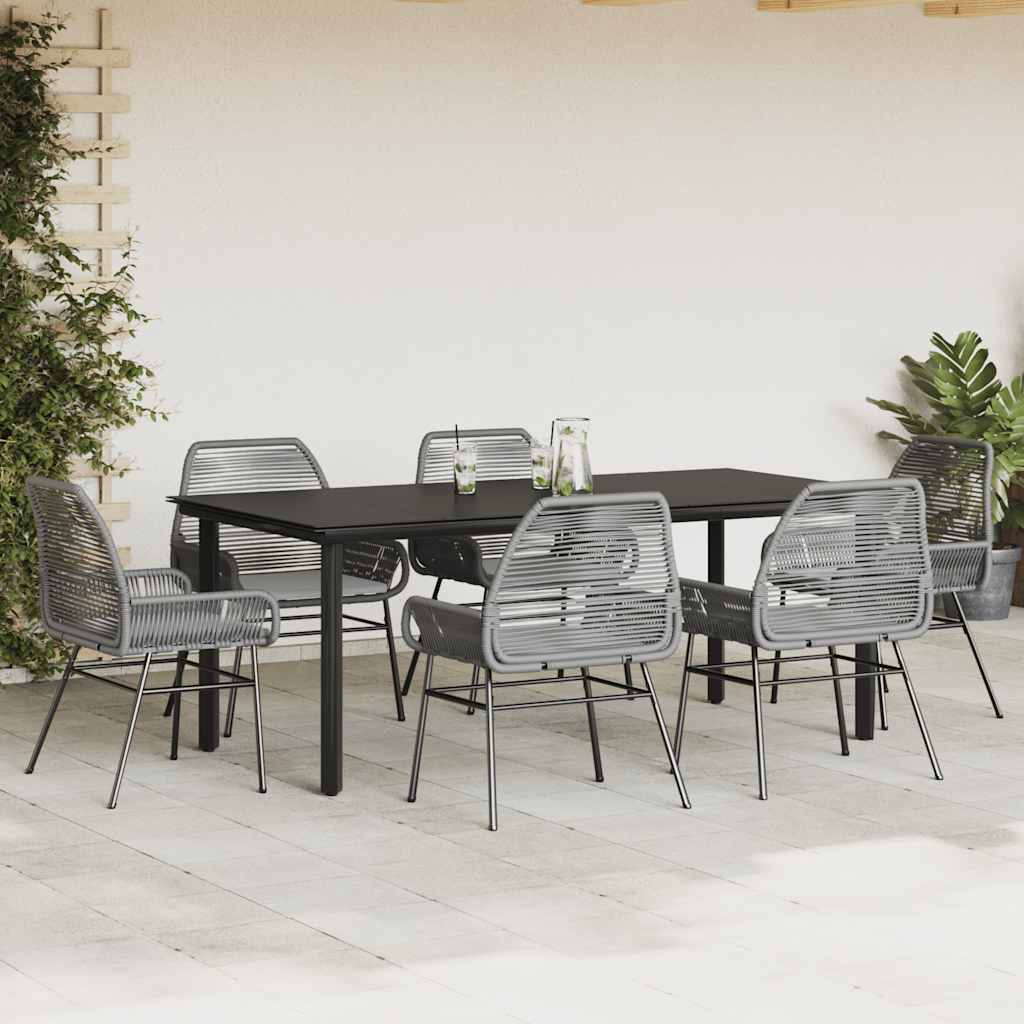 Ensemble à manger jardin coussins 7 pcs gris poly rotin verre