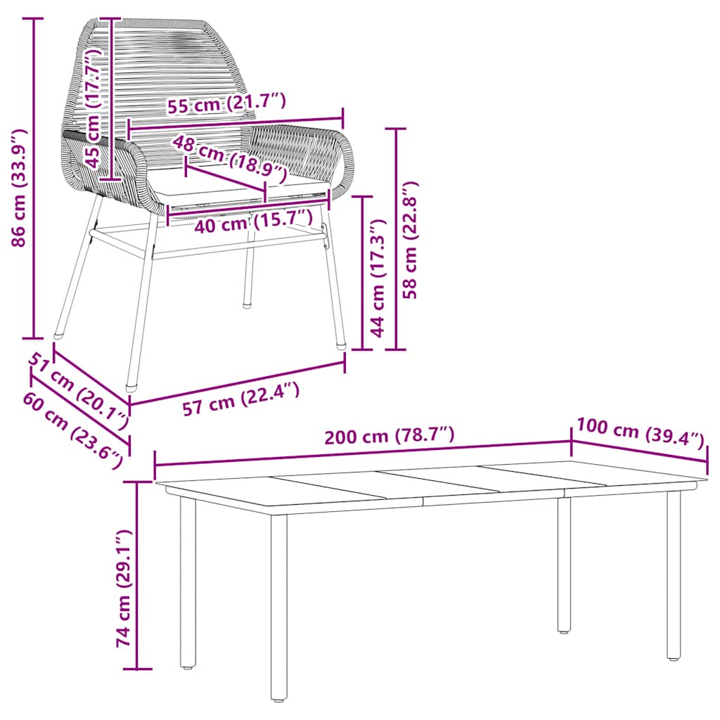 Ensemble à manger jardin coussins 7 pcs gris poly rotin verre