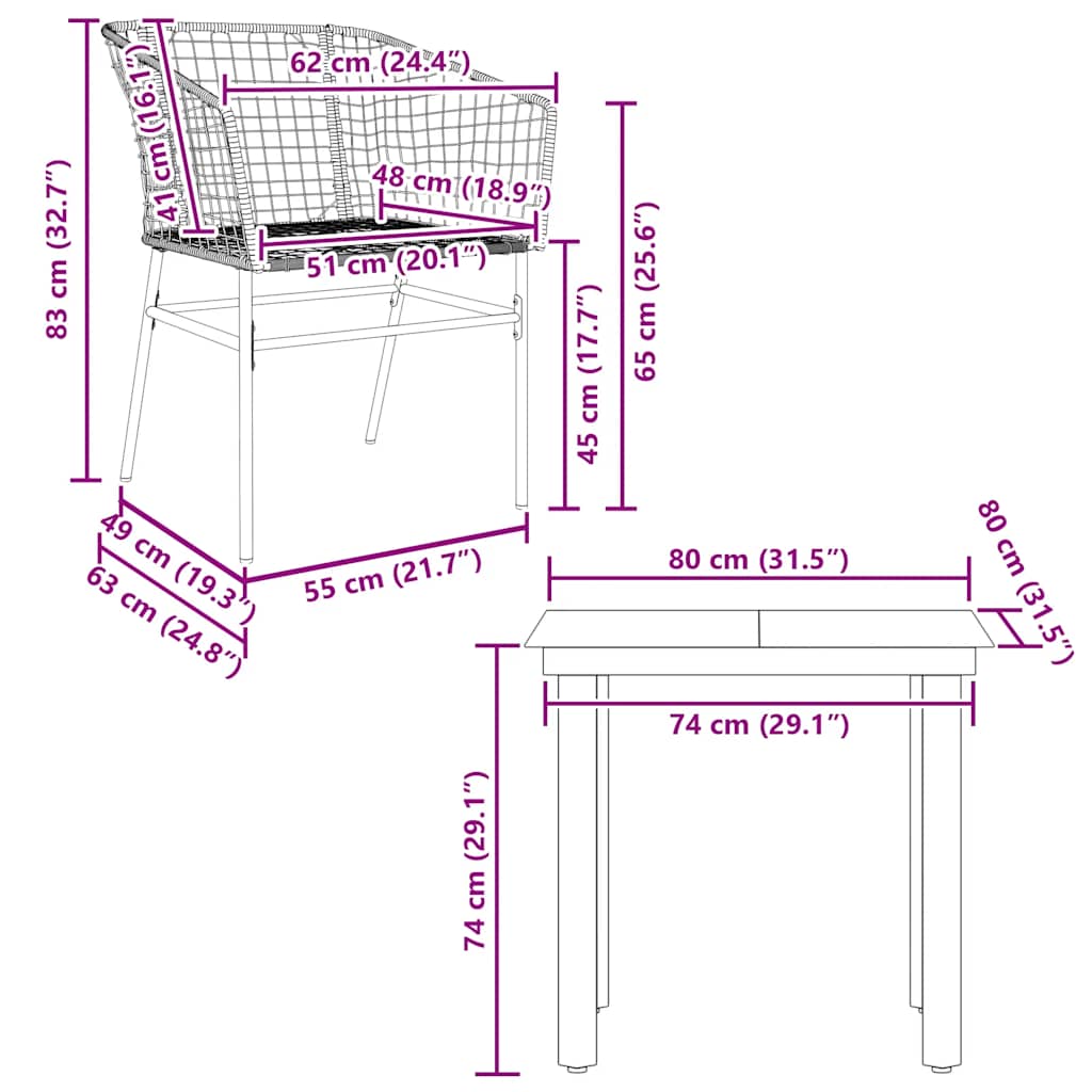 Ensemble à manger de jardin 3 pcs noir résine tressée verre