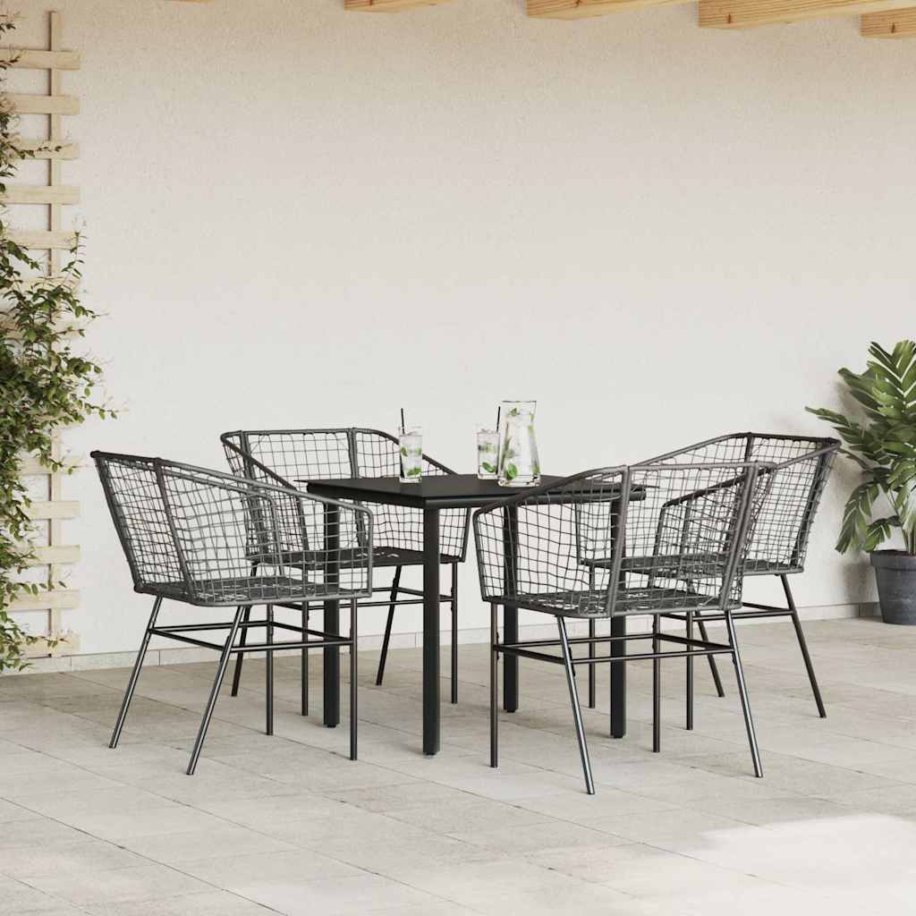 Ensemble à manger de jardin 5 pcs noir résine tressée verre