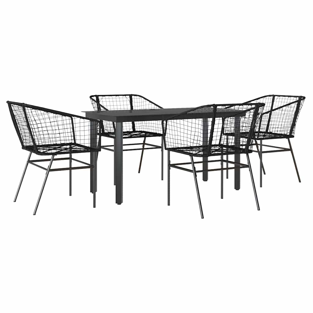 Ensemble à manger de jardin 5 pcs noir résine tressée verre