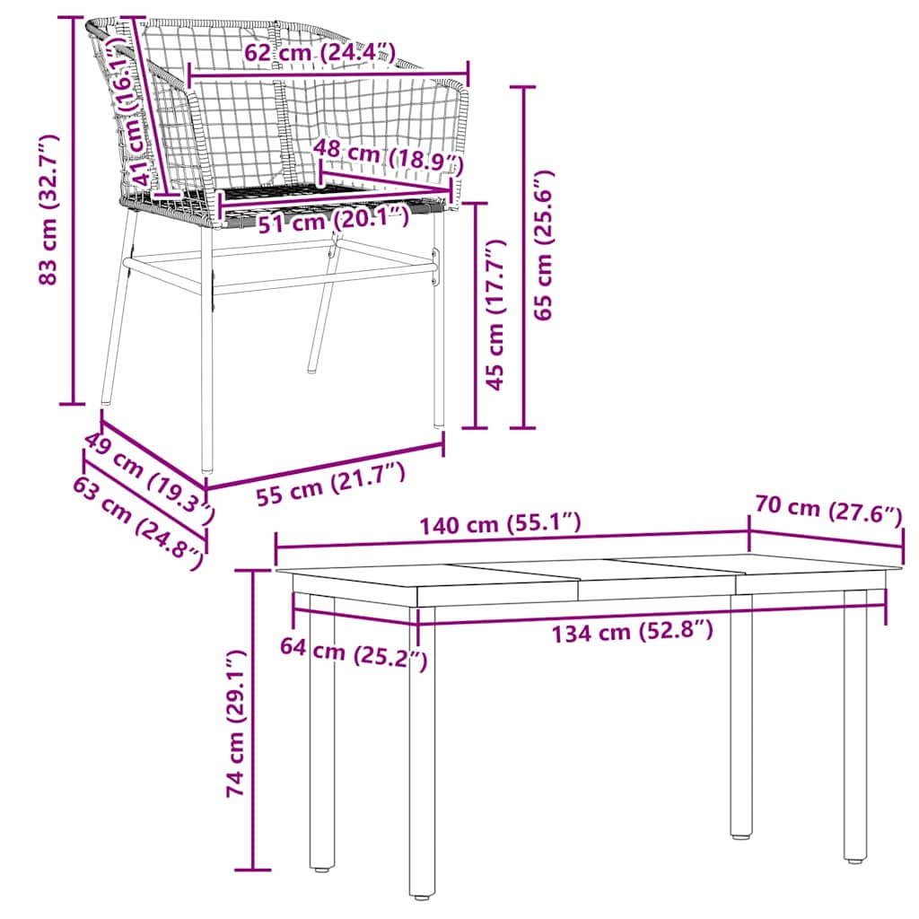 Ensemble à manger de jardin 5 pcs noir résine tressée verre