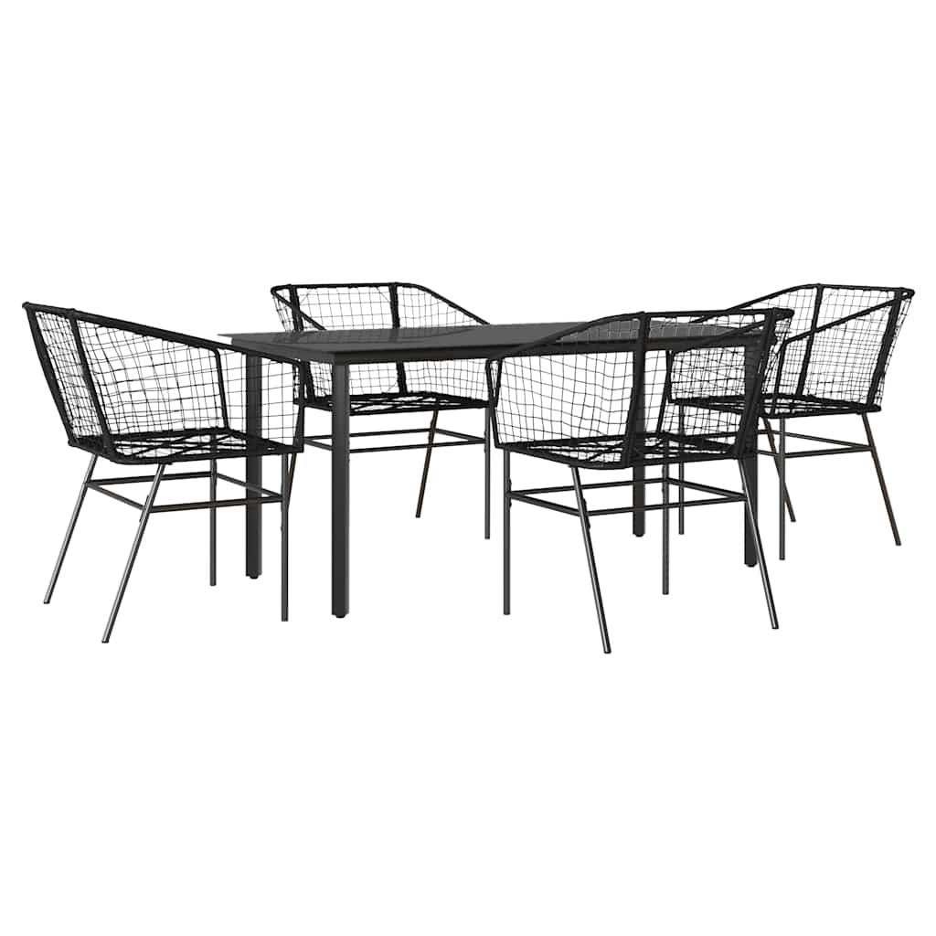 Ensemble à manger de jardin 5 pcs noir résine tressée verre