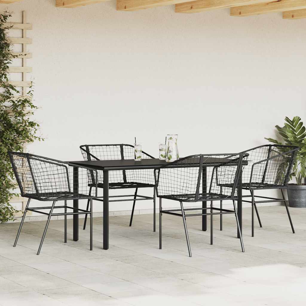 Ensemble à manger de jardin 5 pcs noir résine tressée verre