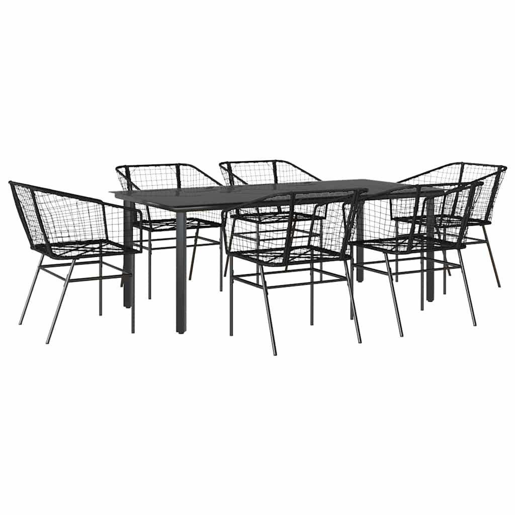 Ensemble à manger de jardin 7pcs noir poly rotin verre