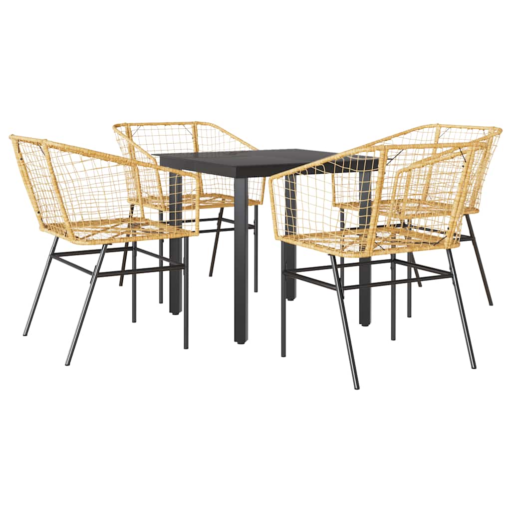 Ensemble à manger jardin 5pcs marron poly rotin verre