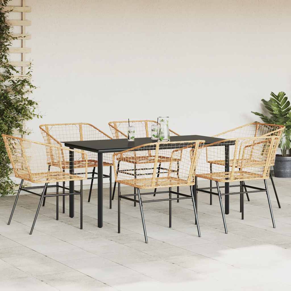 Ensemble à manger jardin 7pcs marron rpoly otin verre