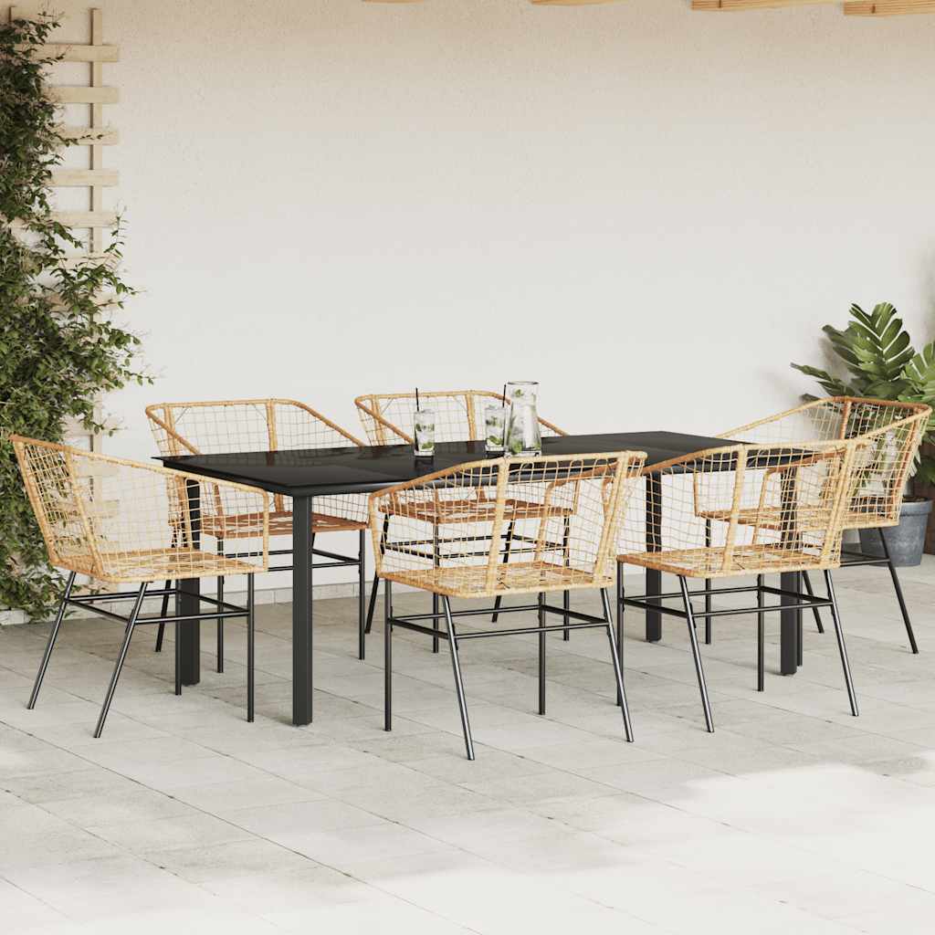 Ensemble à manger jardin 7pcs marron rpoly otin verre