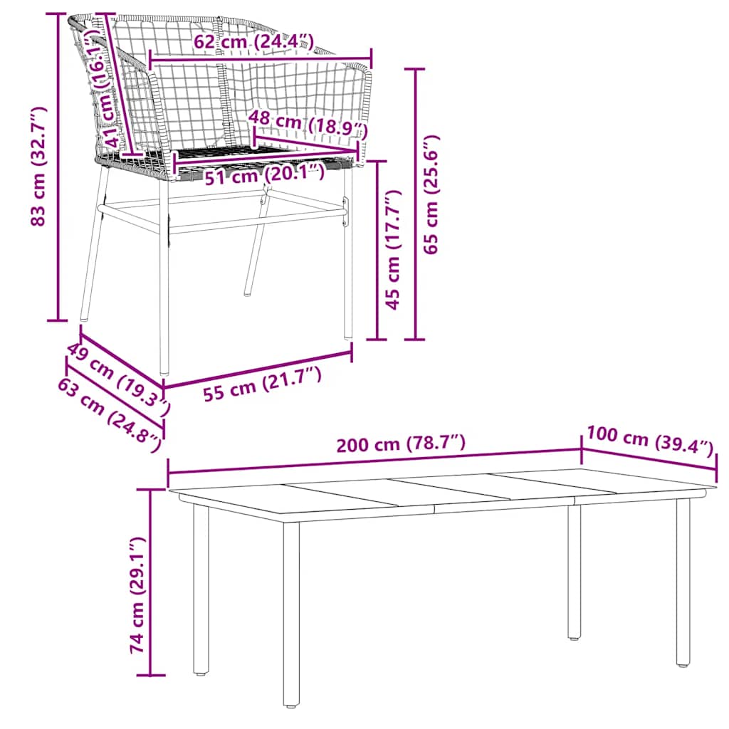 Ensemble à manger jardin 7pcs marron rpoly otin verre