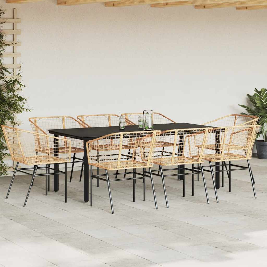 Ensemble à manger de jardin 9 pcs marron résine tressée verre