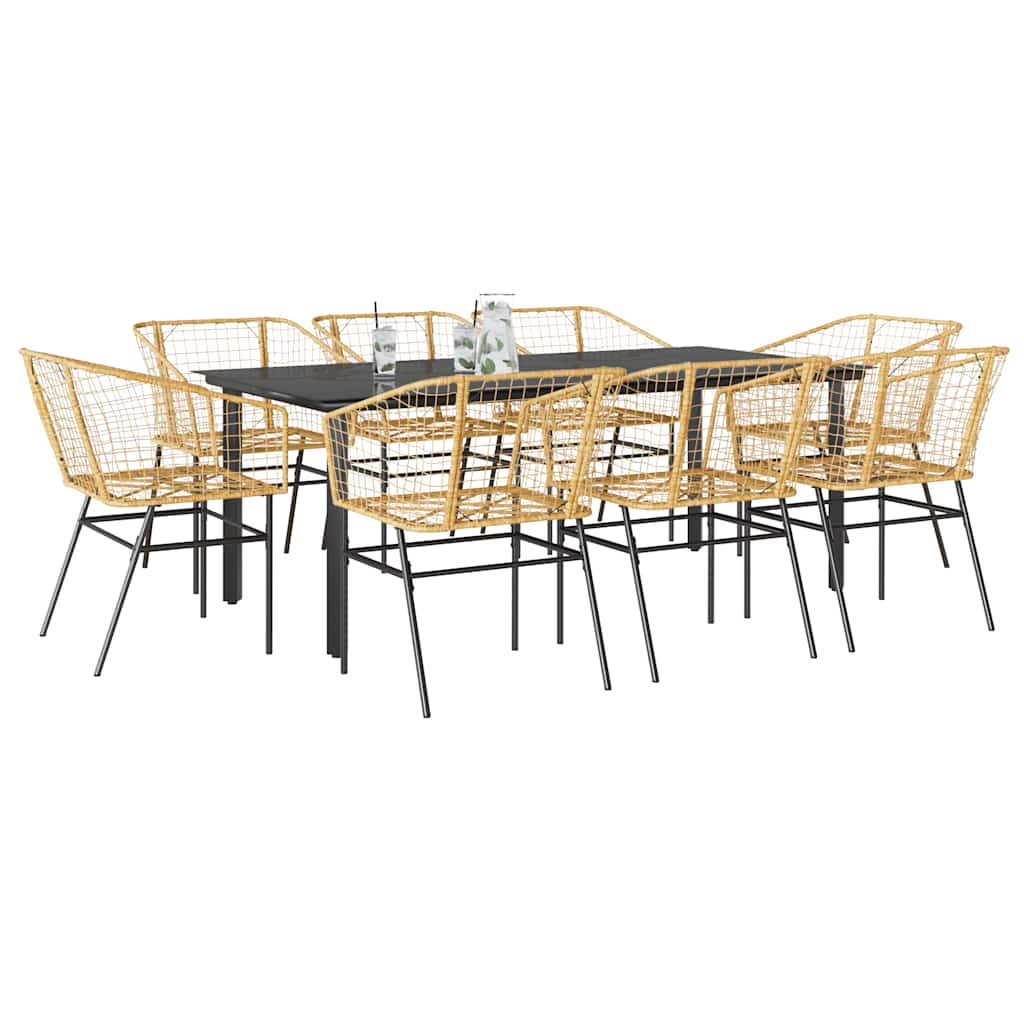 Ensemble à manger de jardin 9 pcs marron résine tressée verre