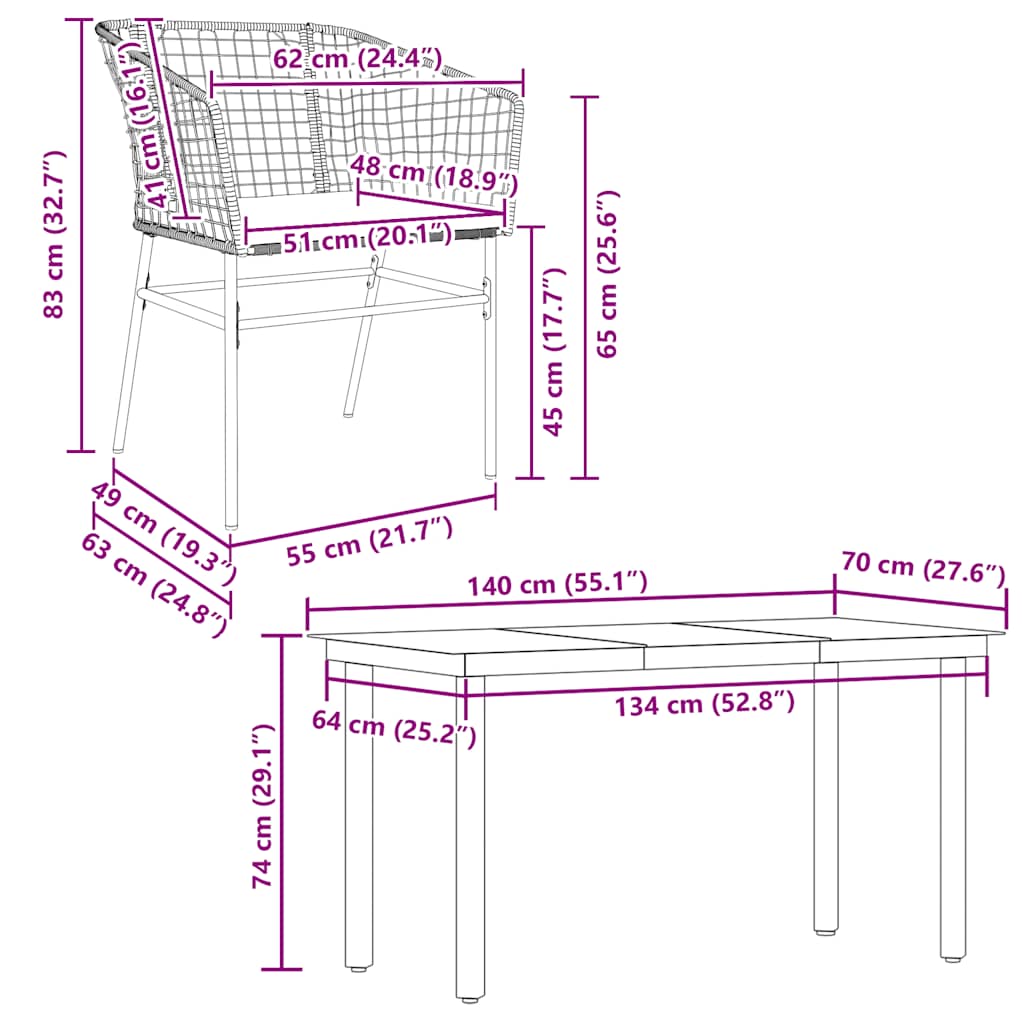 Ensemble à manger de jardin et coussins 5 pcs noir rotin verre