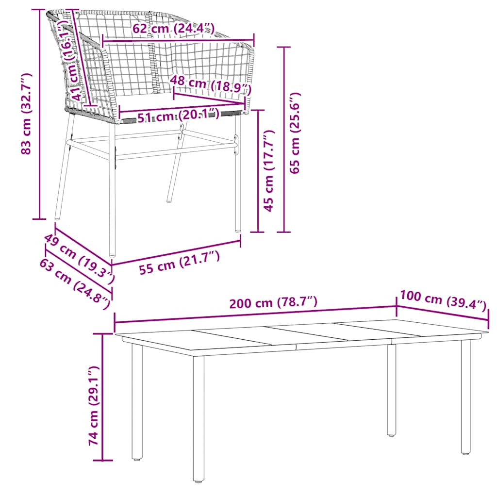Ensemble à manger jardin coussins 7pcs marron poly rotin verre
