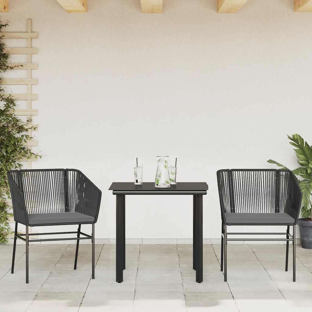 Ensemble à manger de jardin et coussins 3 pcs noir rotin verre