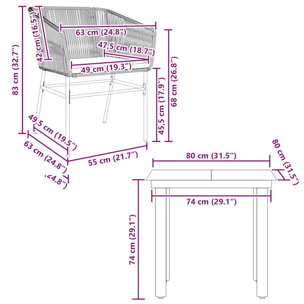 Ensemble à manger de jardin et coussins 3 pcs noir rotin verre