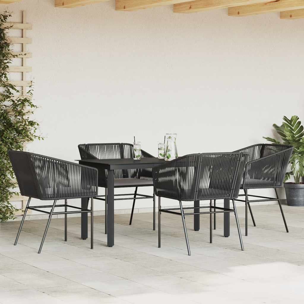 Ensemble à manger de jardin et coussins 5 pcs noir rotin verre