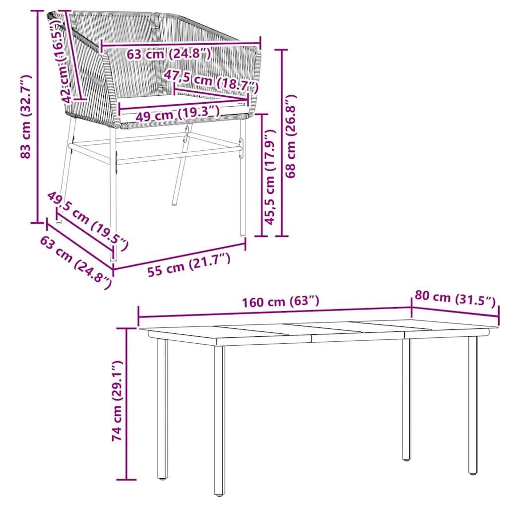 Ensemble à manger de jardin et coussins 5 pcs noir rotin verre