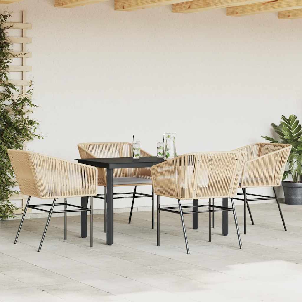 Ensemble à manger jardin coussins 5pcs marron poly rotin verre