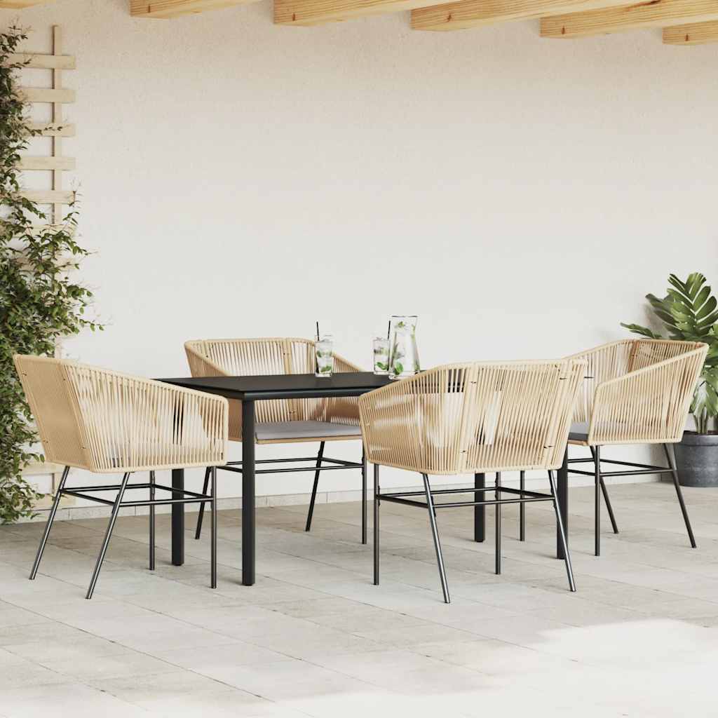 Ensemble à manger jardin coussins 5pcs marron poly rotin verre
