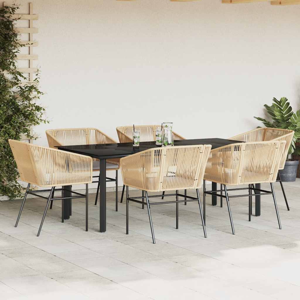 Ensemble à manger jardin coussins 7pcs marron poly rotin verre