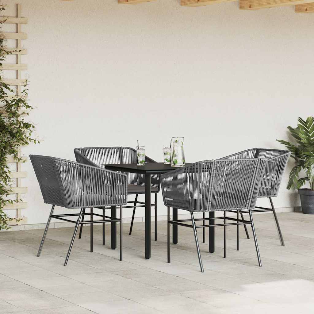 Ensemble à manger jardin coussins 5 pcs gris poly rotin verre