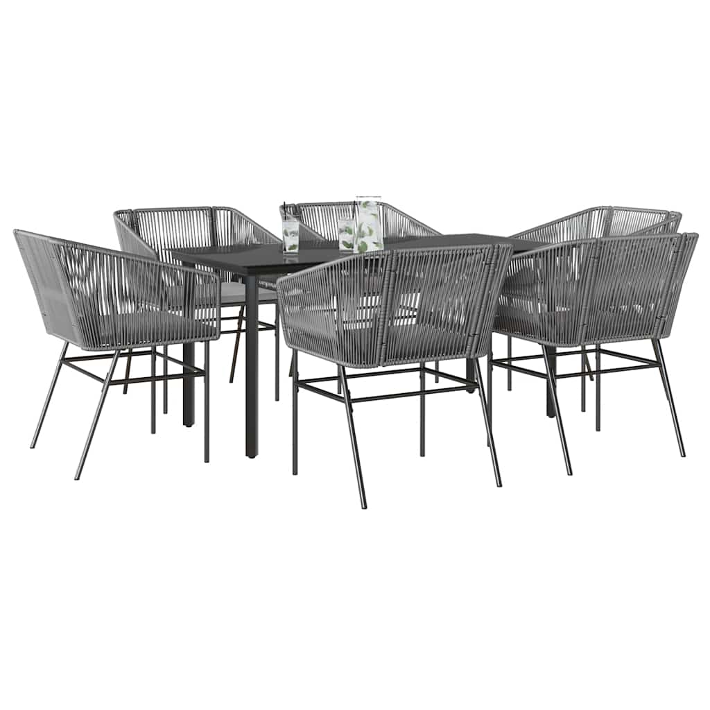 Ensemble à manger jardin coussins 7 pcs gris poly rotin verre