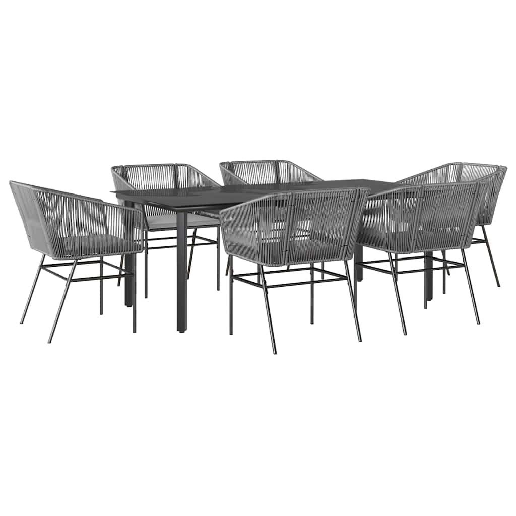 Ensemble à manger jardin coussins 7 pcs gris poly rotin verre