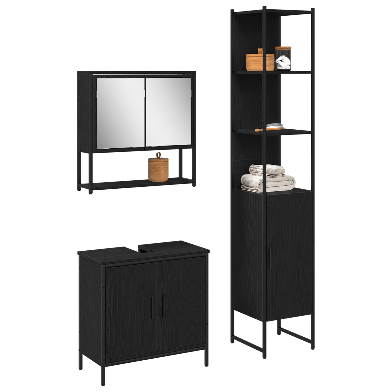 Ensemble de mobilier de salle de bain 3 pièces Noir