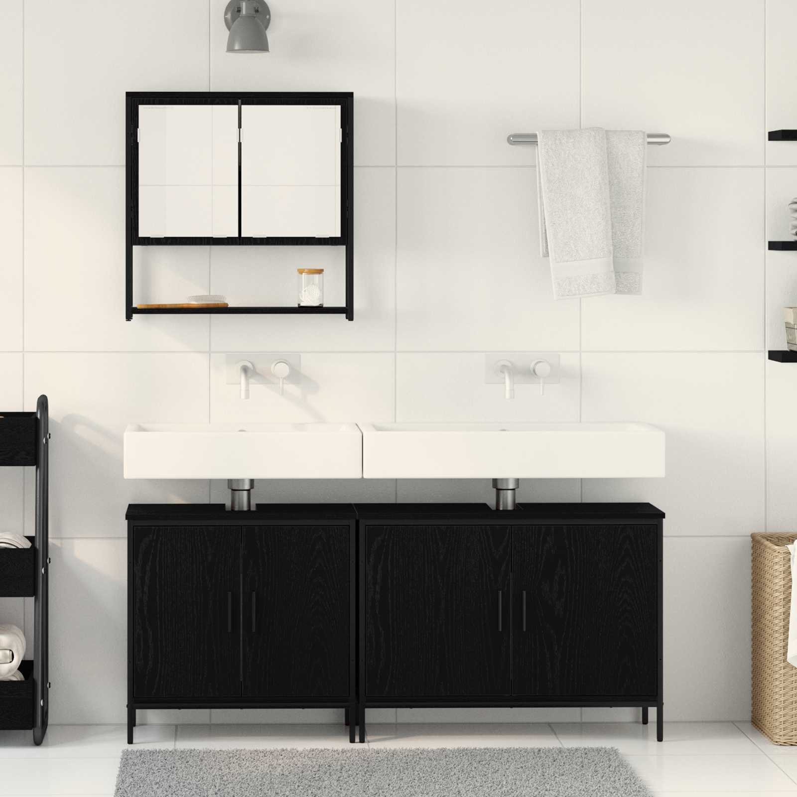 Ensemble de mobilier de salle de bain 3 pc Noir 80 x 30 x 60 cm