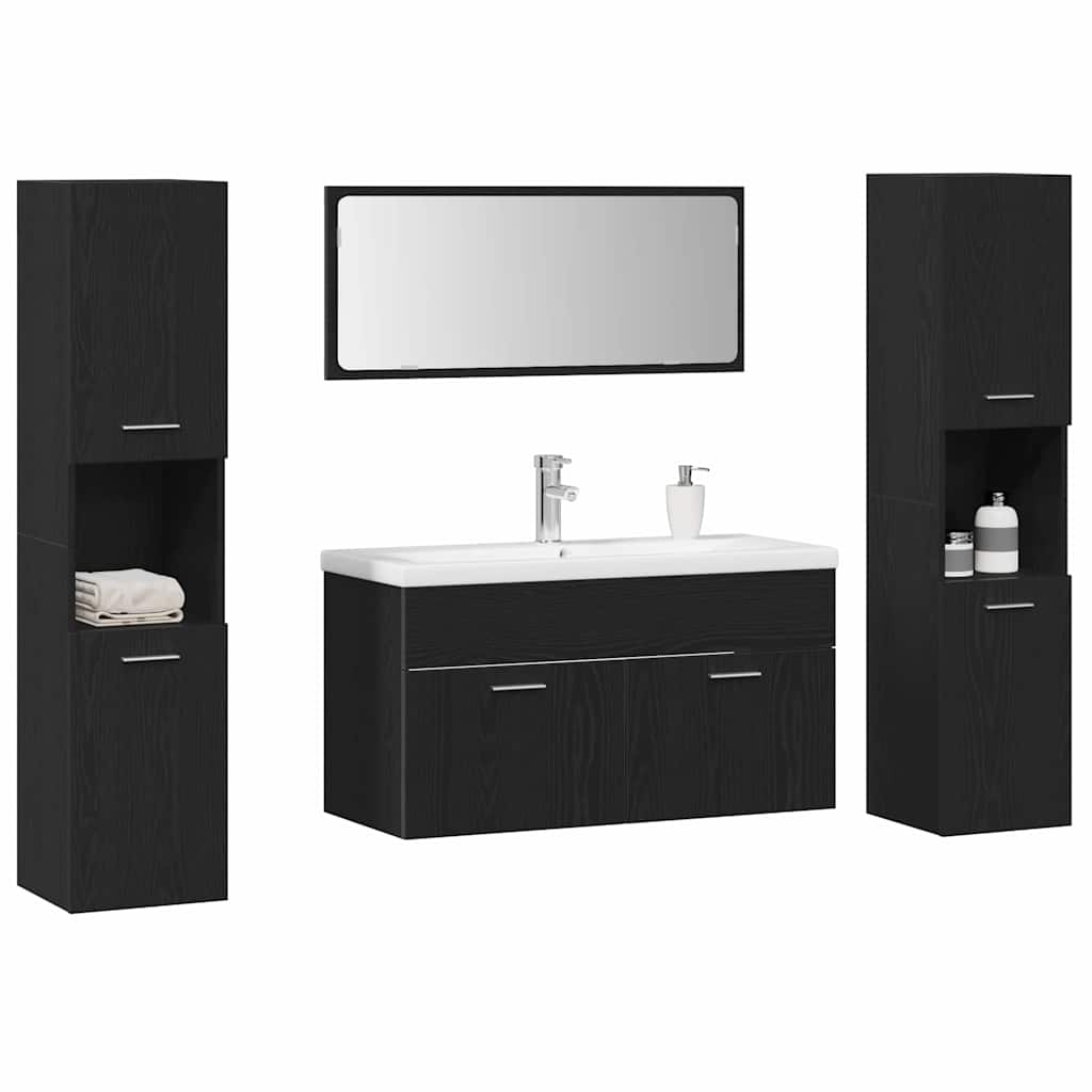 Ensemble de mobilier de salle de bain 4 pièces Chêne noir