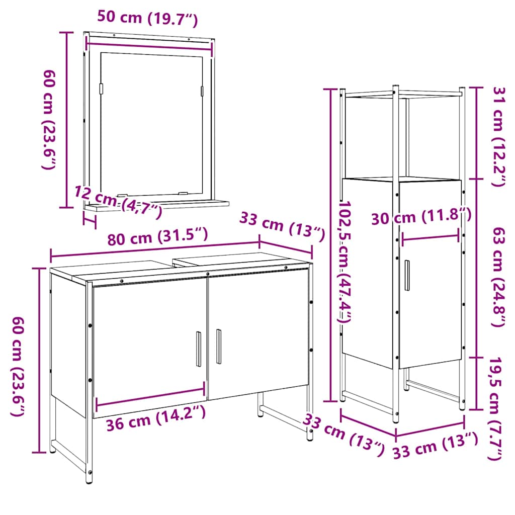Ensemble de mobilier de salle de bain 3 pc Marron