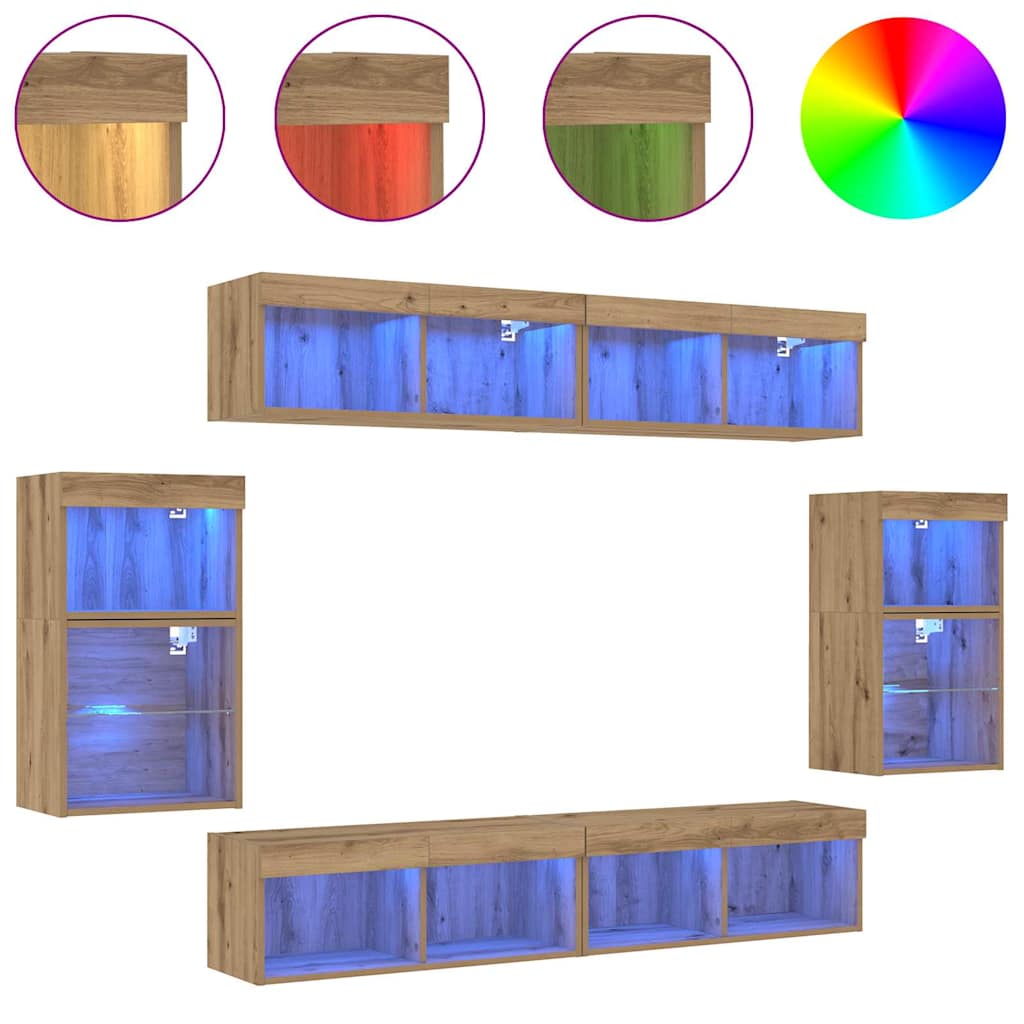 Centre de divertissement Montage mural 8 pcs chêne artisanal - XIOS