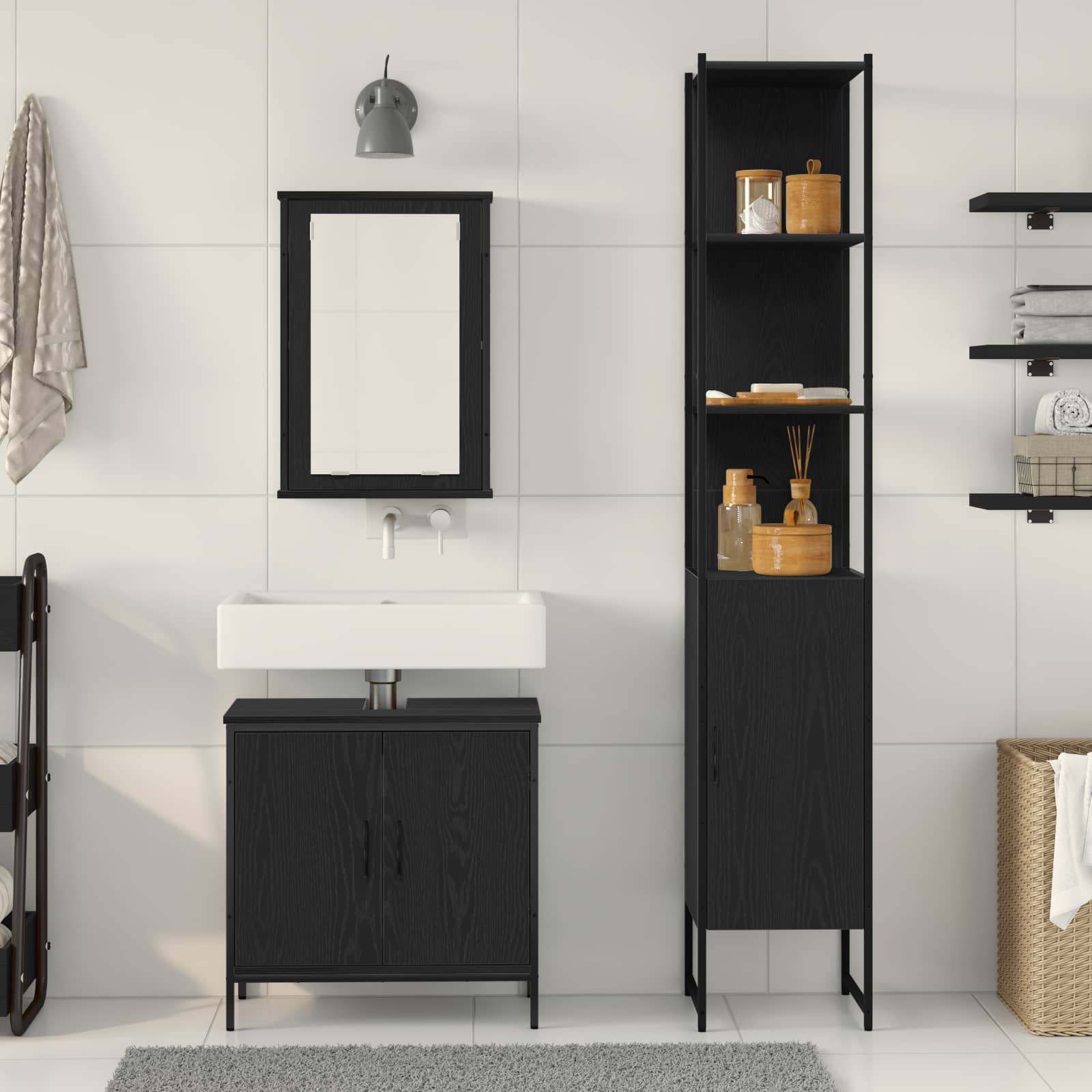 Ensemble de mobilier de salle de bain 3 pc Noir
