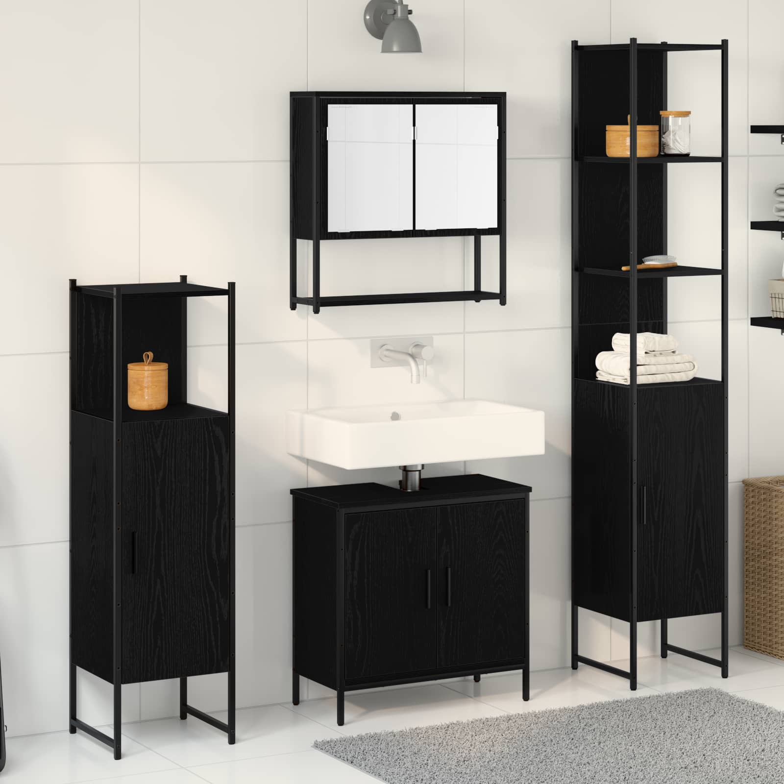 Ensemble de mobilier de salle de bain 4 pc Noir