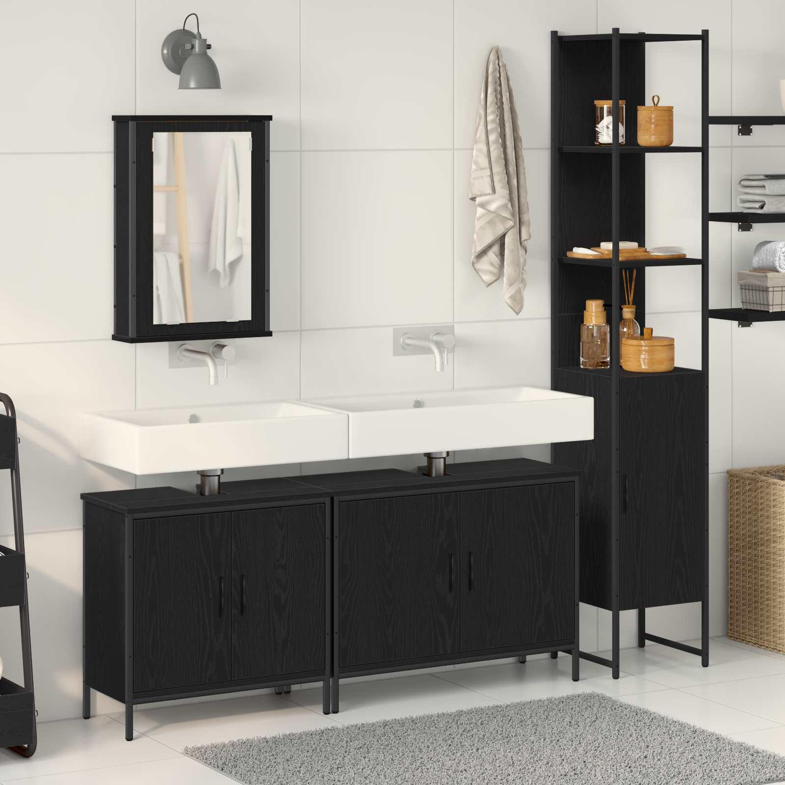 Ensemble de mobilier de salle de bain 4 pièces Noir