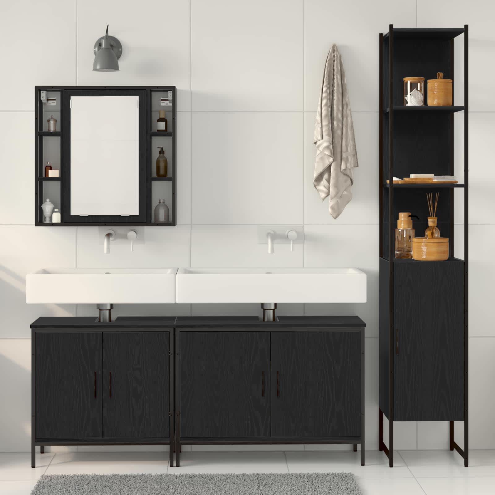 Ensemble de mobilier de salle de bain 4 pièces Noir