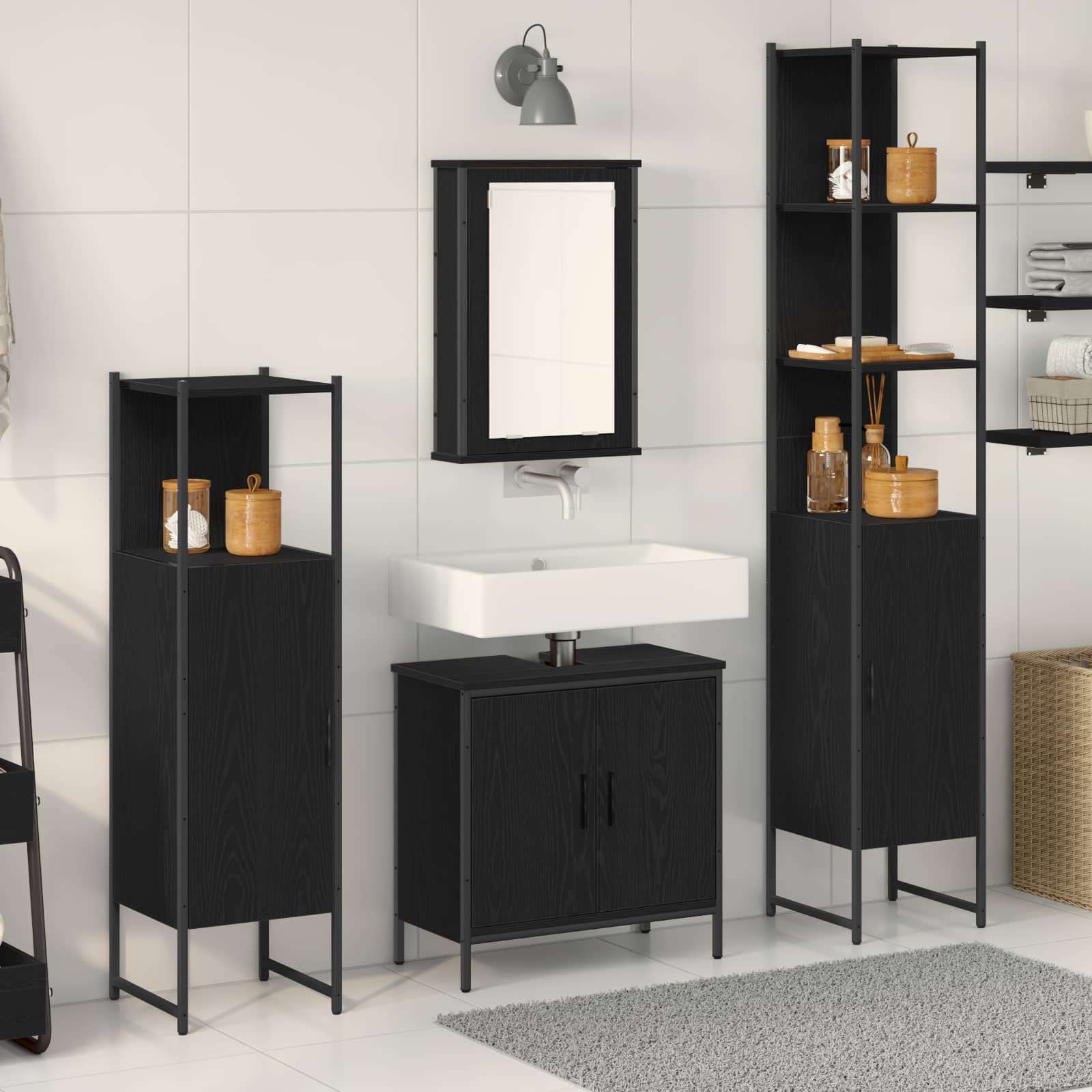 Ensemble de mobilier de salle de bain 4 pc Noir