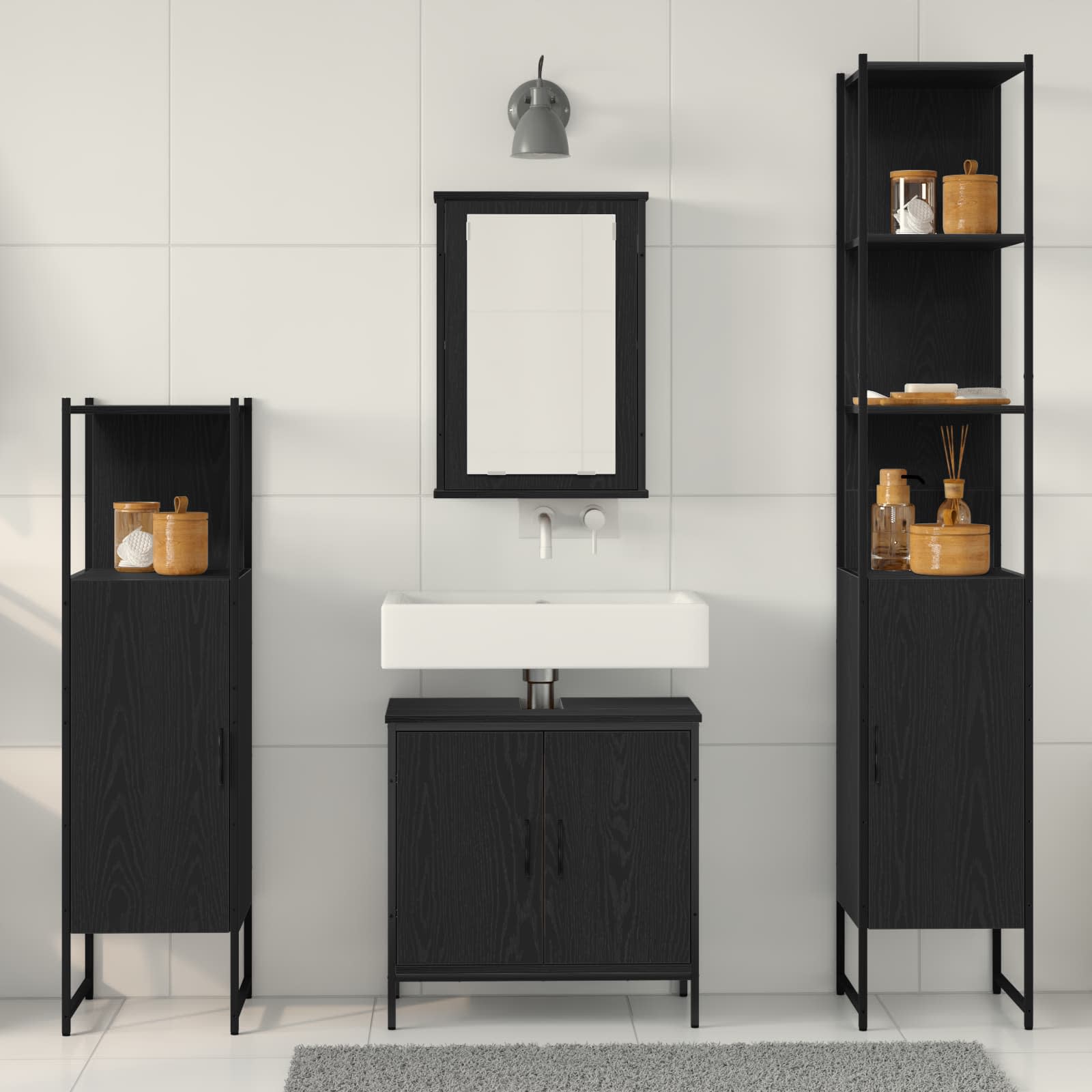 Ensemble de mobilier de salle de bain 4 pc Noir