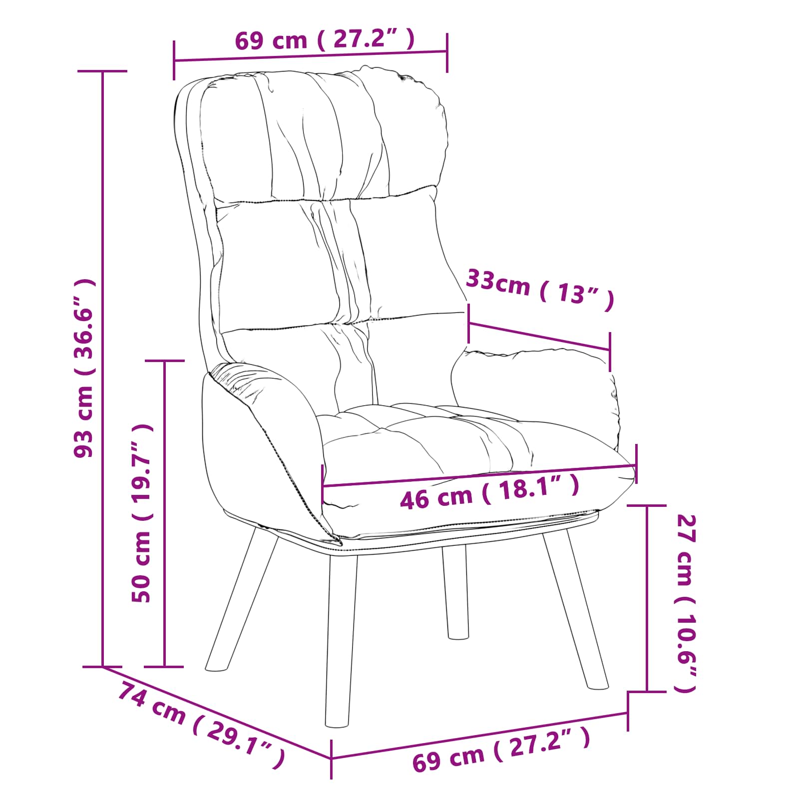 fauteuil Noir 69 x 74 x 93 cm Simili cuir - XIOS