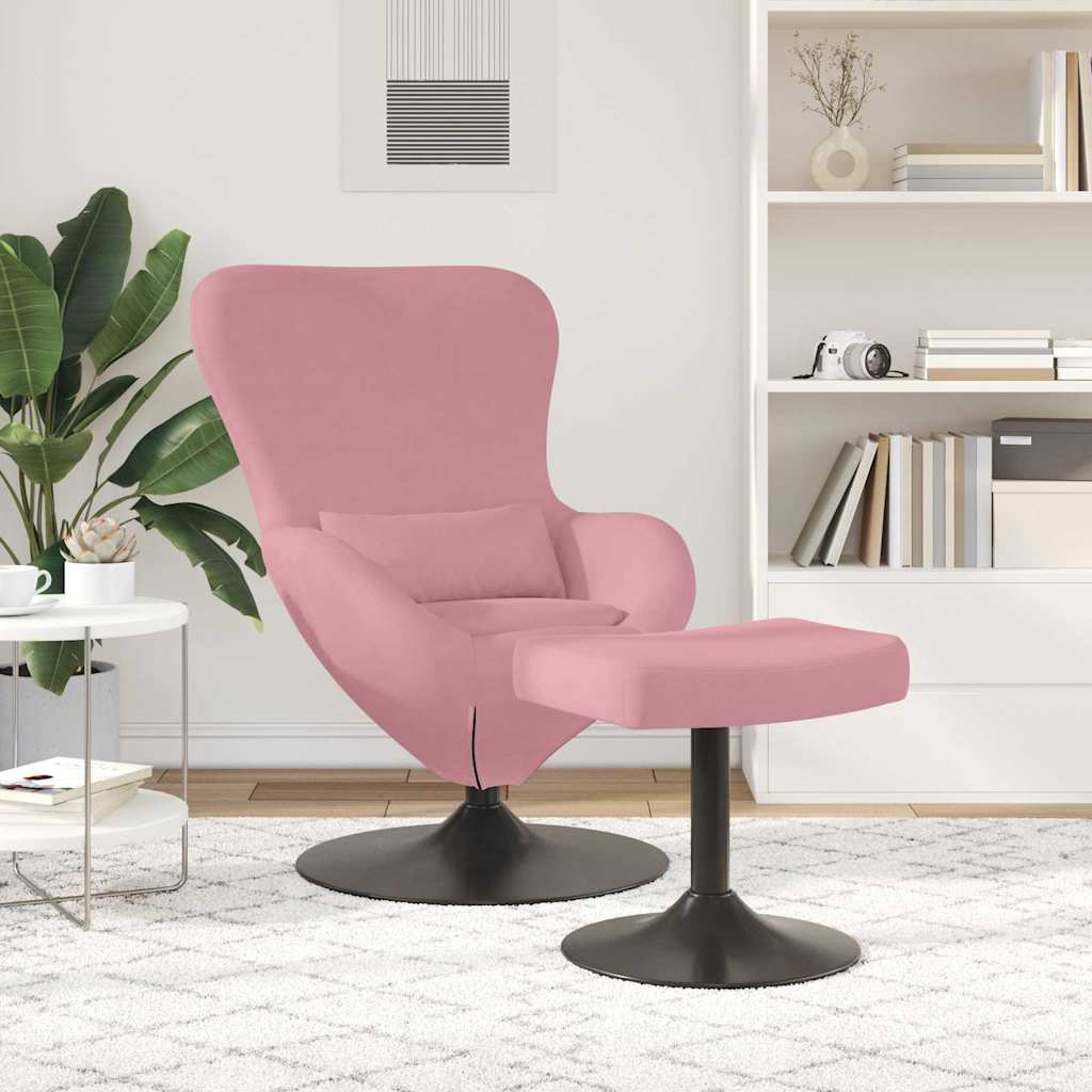 Chaise Œuf avec Pouf Rose 63 x 73 x 90 cm Velours - XIOS
