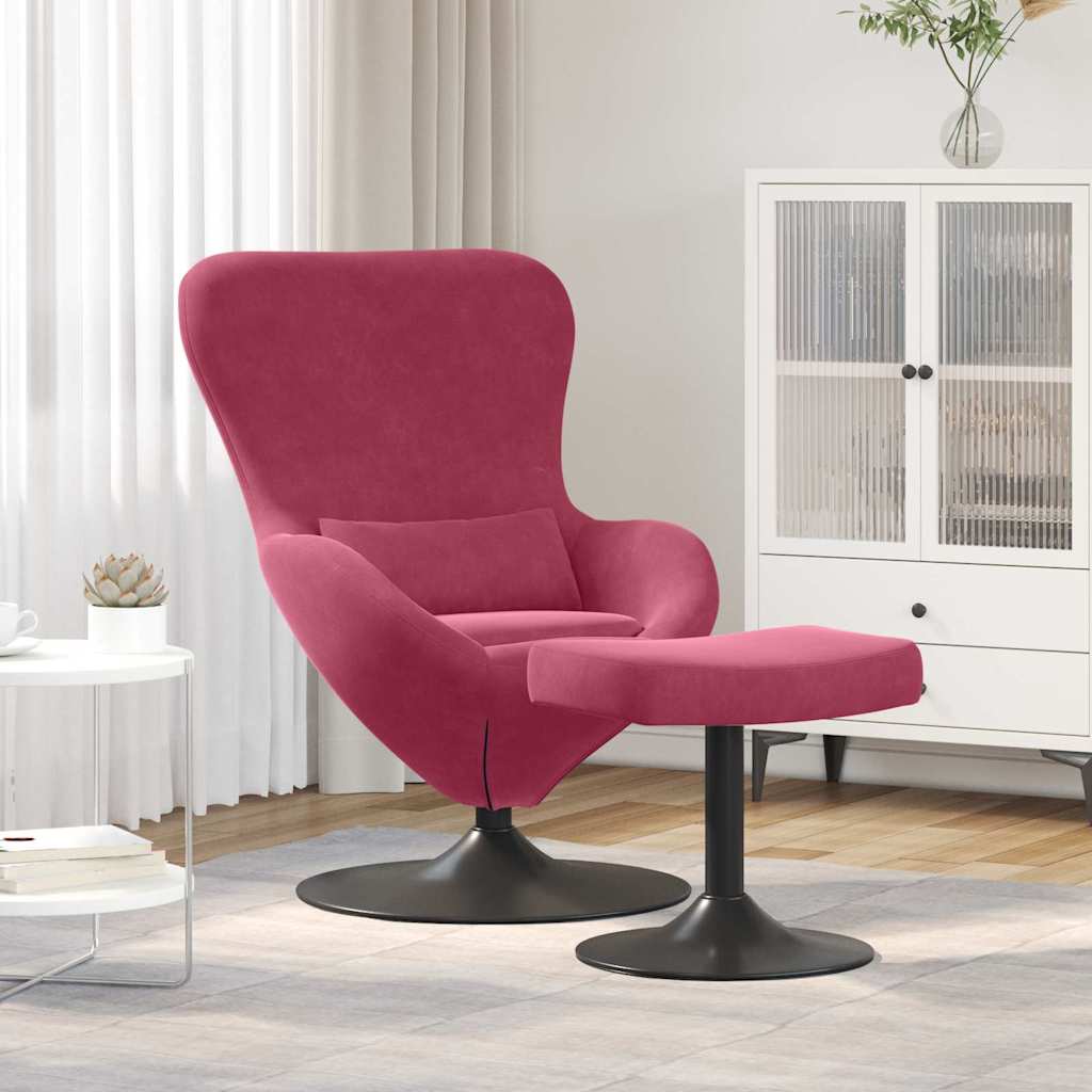 Chaise Œuf avec Pouf Rouge bordeaux 63 x 73 x 90 cm Velours - XIOS