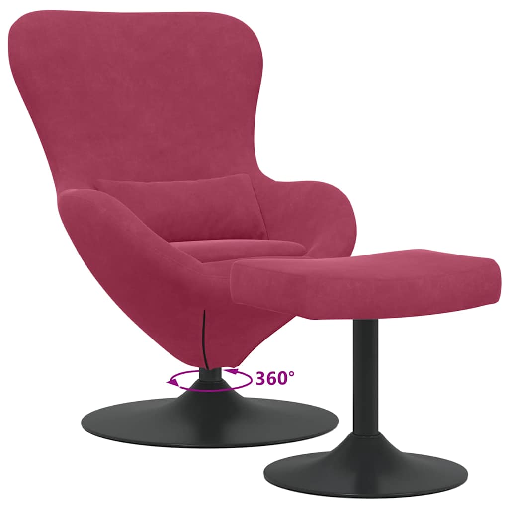 Chaise Œuf avec Pouf Rouge bordeaux 63 x 73 x 90 cm Velours - XIOS